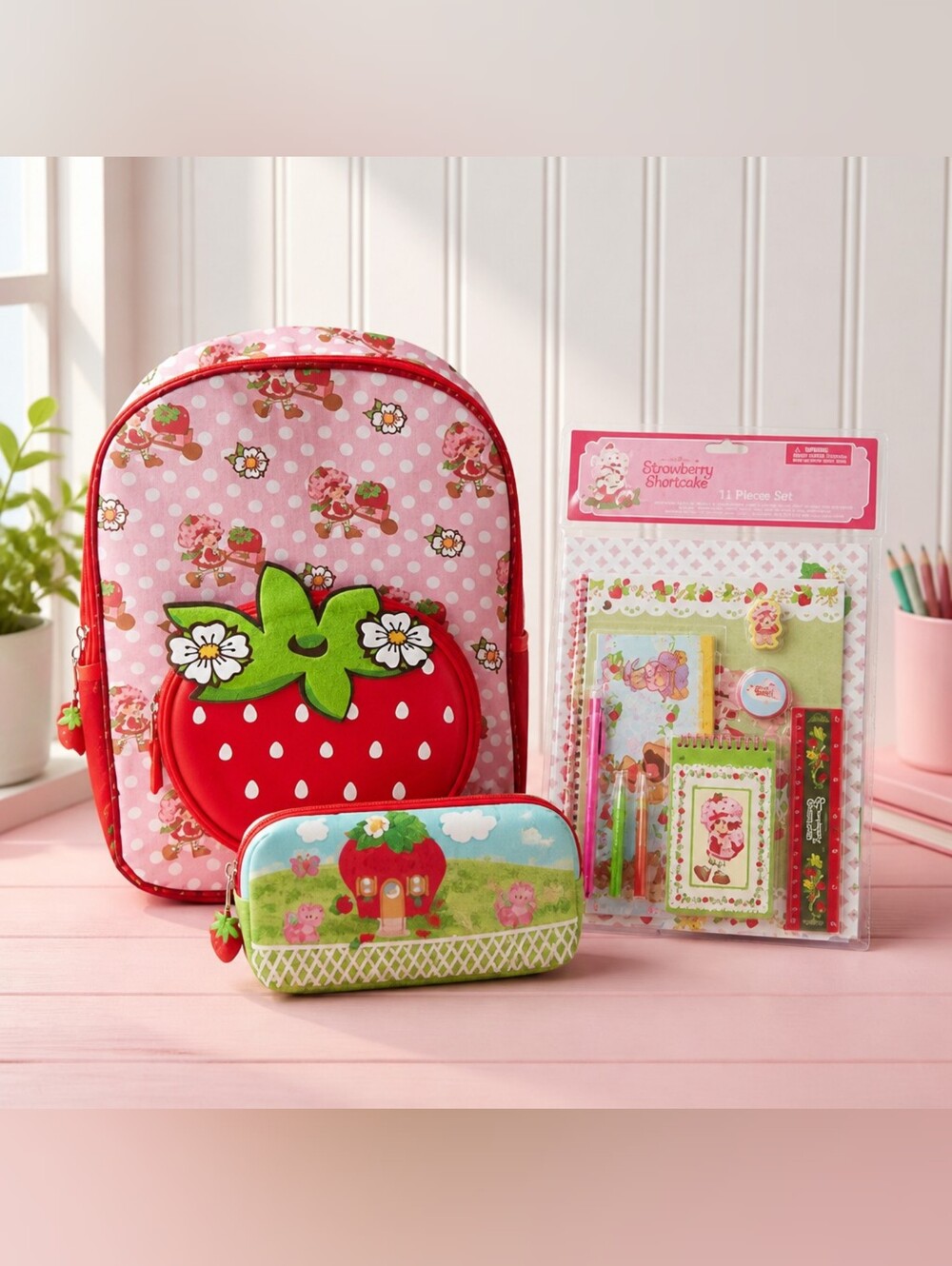 Strawberry Shortcake School Bundle Backpack Pencil Case & Accessories NWT ๐โจ - Picture 2 of 8